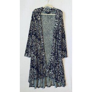 Oliver by Escio Cardigan Sweater Womens Medium Gray Animal Print Longline Duster